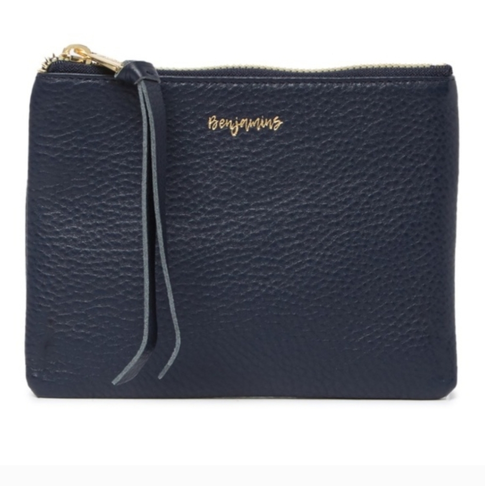 AIMEE KESTENBERG Navy Leather Benjamins Zip Pouch Clutch